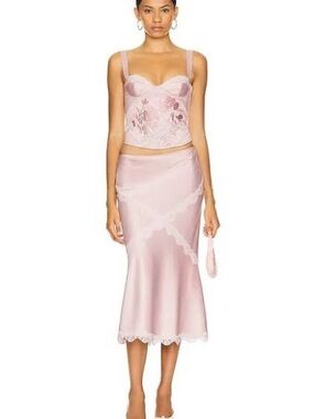 LOBA Rosalie Midi Pink and Lace Skirt (Revolve)